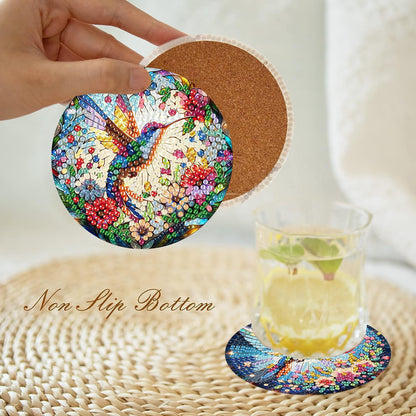 Axquilon Diamond Art Coasters Kit for Adults, 8 Pcs Hummingbirds Diamond Painting Coasters Kit with Holder, DIY Non Slip Art Supplies 4x4in