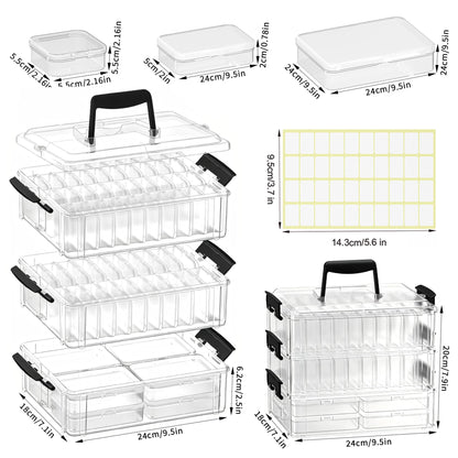 VANSUNS Bead Organizer Box 58 Pcs, 3-Tier Stackable Storage Box, and 3 Different Container Sizes Small Plastic Containers with Lids, Portability, Clear Organizers for Jewelry DIY Craft Storage