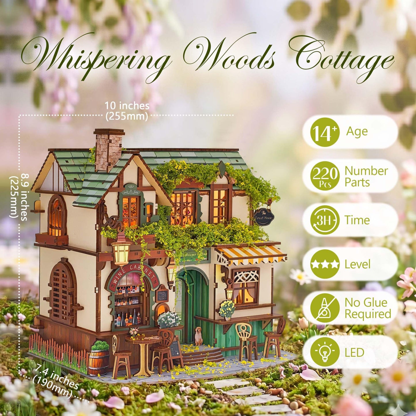 Lynnuo No Glue Needed DIY Miniature House Kit for Adults & Beginners,Whispering Woods Cottage 3D Wooden Puzzle Bookend, Satisfying Snap-Fit Assembly (185 Pcs,2.5 Hour Build)