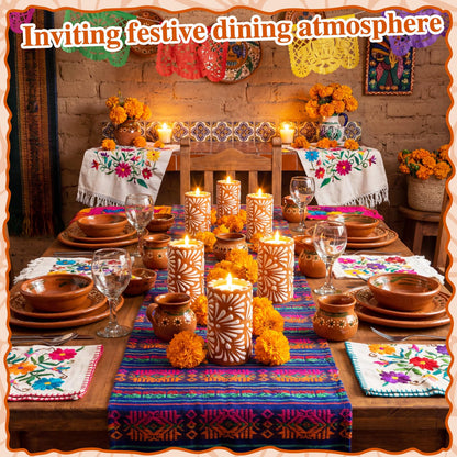 Lounsweer 4 Set Cielito Lindo Party Decorations Mexican Tequila Candle Talavera Mugs Candle for Fiesta Cinco De Mayo Birthday Bridal Shower Bachelorette May 5th Party Home Decor(Brown)