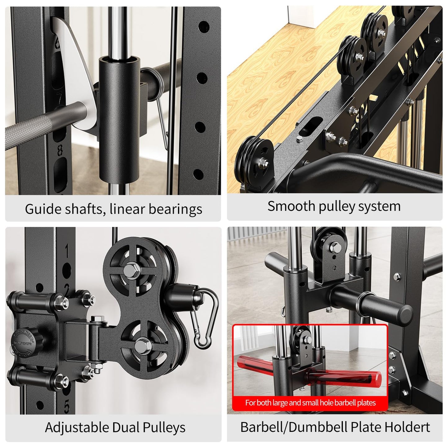 XGSW XINGESIWR Multi-Purpose Squat Rack,Smith Machine Weight Rack Set with Cable Crossover System, Home Gym Power Racks, Power Racks and Packages (L04, Power cage Black+Bench+Cast lron 184LBS)