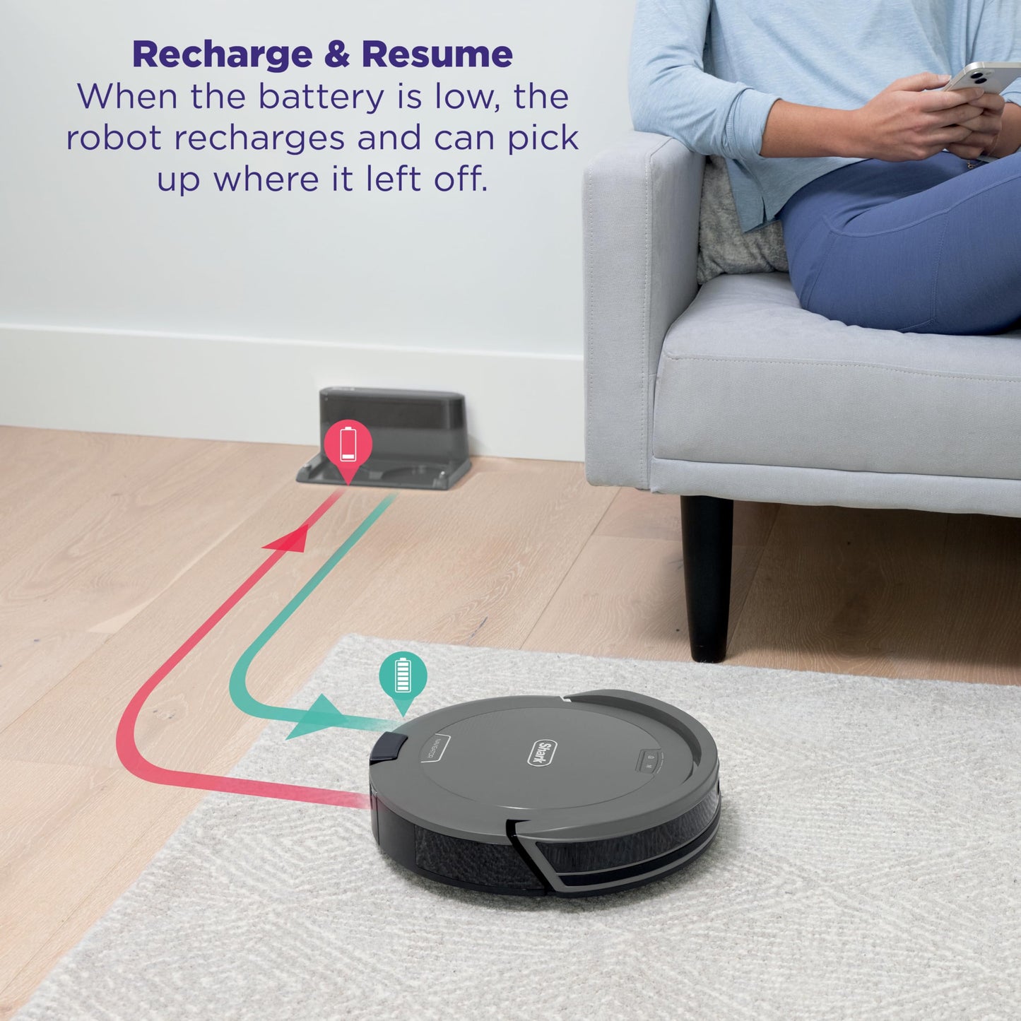 Shark Navigator Robot Vacuum with Bagless 30-Day Capacity Self-Empty Base, Powerful Suction, SmartPath Navigation, Self-Cleaning Brushroll, for Carpets & Hard Floors, White, AV2110S