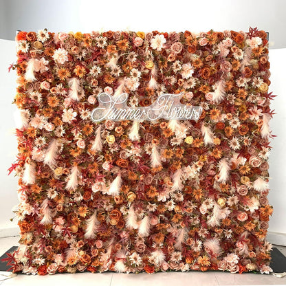 Artificial Flower Wall Backdrop Panels,Autumn Floral Feathers Handmade Romantic Large Wedding Backdrop 3D Floral Wall Fabric Flower Wall For Party Bridal Wedding Background De,3m*3m/10*10FT