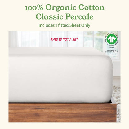 California Design Den 100% Organic Cotton Fitted Sheet Queen Size Only, Percale, Deep Pocket Fitted Sheet Queen, Lightweight, Snug-Fit, Crisp, All Around Elastic, 1 Pc - True Ivory