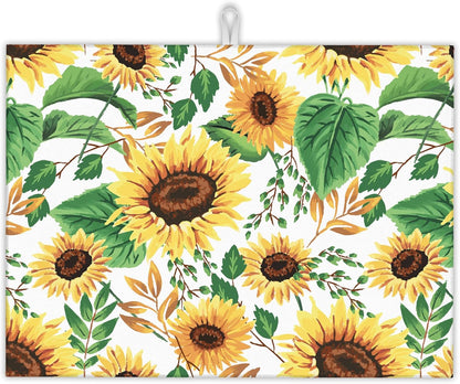 Summer Sunflowers Dish Drying Mats, 18x24 Inch Ultra Absorbent Microfiber Dishware Pad for Kitchen Counter Decor