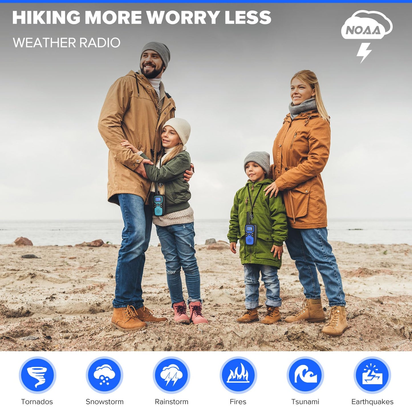 Wishouse Walkie Talkies for Adults Long Range-Rechargeable 4 Pack 2 Way Radios, Hiking Accessories Camping Gear Xmas Birthday Gift for Kids Family with Lamp,SOS Siren,NOAA Weather Alert,Easy to Use