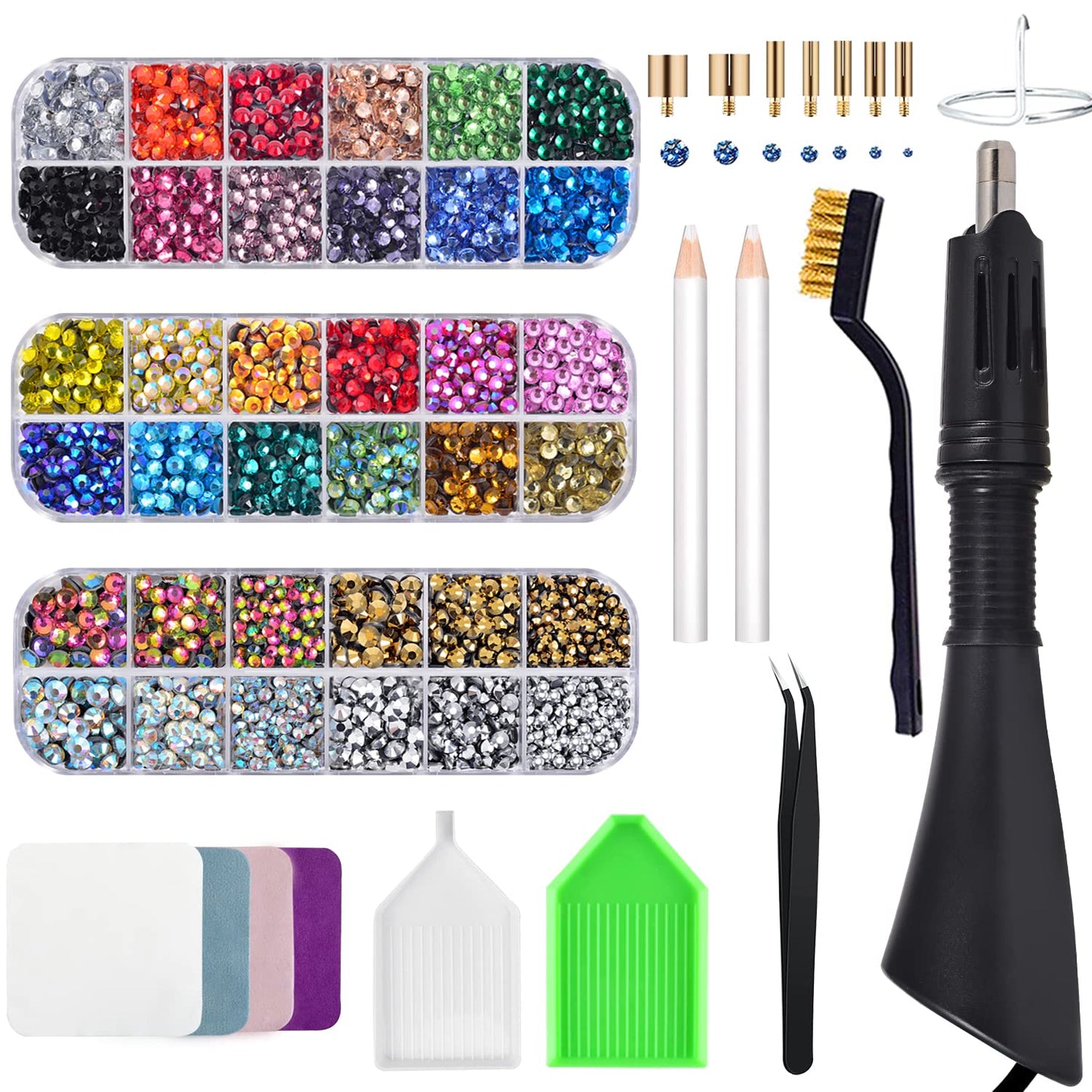 Epesl Bedazzler Kit with Rhinestones, Hot Fixed Gems Craft Applicator - Diamond Painting Pen, Wax Pencil, Tweezers, Tray, Cleaning Brush, Picker Rhinestones Crystals for DIY Clothes Shoes