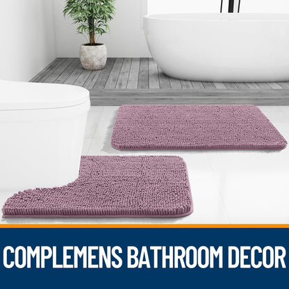 OLANLY U-Shaped Toilet Rug - Extra Soft Chenille Bathroom Mat, Quick-Dry & Non-Slip, 24x20 Deep Plum