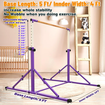 Marfual 5 Ft Fold Gymnastic Bar with Mat Kip Bar with Mat with Professional 4 Ft Width for Kids and Girl and Teenage Home and Club Use
