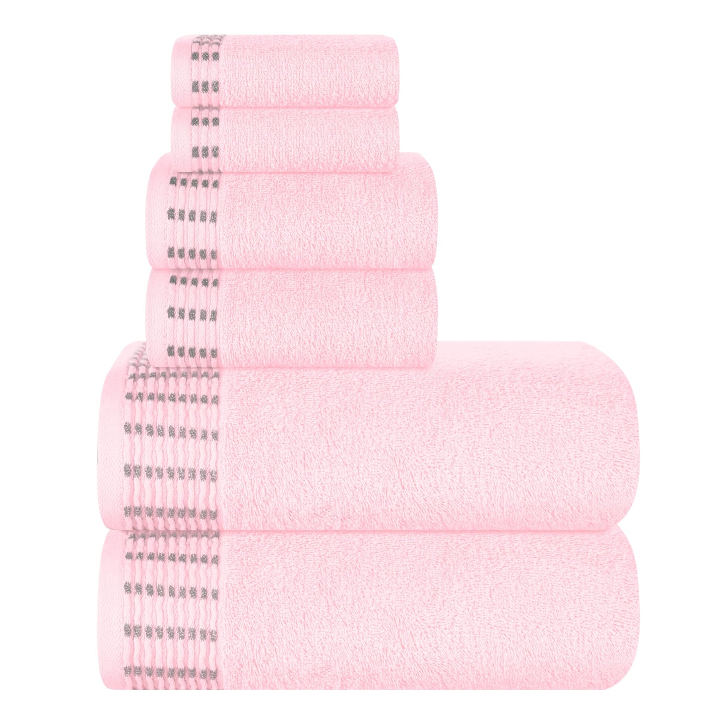 MALLONI HOME Ultra Soft 6 Pack Cotton Towel Set, Contains 2 Bath Towels 28x55 inch, 2 Hand Towels 16x24 inch & 2 Wash Coths 12x12 inch, Ideal Everyday use, Compact & Lightweight - Pink