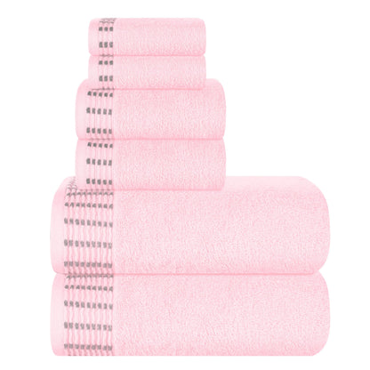 MALLONI HOME Ultra Soft 6 Pack Cotton Towel Set, Contains 2 Bath Towels 28x55 inch, 2 Hand Towels 16x24 inch & 2 Wash Coths 12x12 inch, Ideal Everyday use, Compact & Lightweight - Pink
