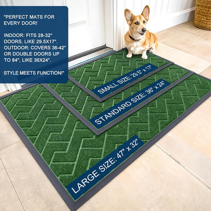 OLANLY Waterproof Front Door Mat - All-Season Indoor/Outdoor Doormat | Sturdy Natural Rubber, Herringbone Brick (Green, 71x23)