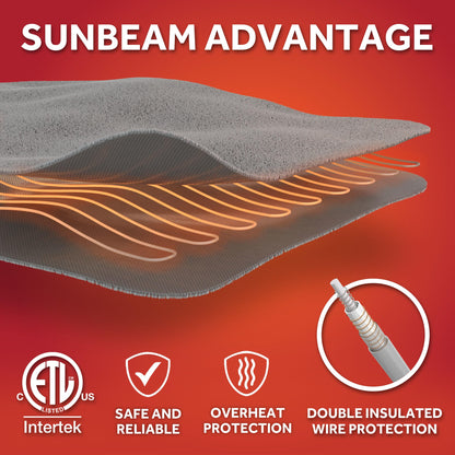 Sunbeam Royal Ultra Fleece Heated Electric Blanket King Size, 90" x 100", 12 Heat Settings, 12-Hour Auto Shut-Off, Machine Washable, Pebble Beige