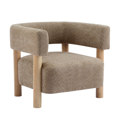 Christopher Knight Home Carly Low Profile Accent Chair, Round Backrest Side Chair, Living Room Armchair with Boucle Fabric Cushion,Comfy Reading Chair for Bedroom,Wooden Single Lounge Sofa,Light Camel