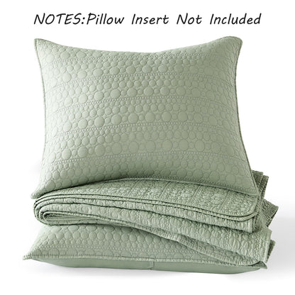 HORIMOTE HOME Quilt Set Queen Size Sage Green, Classic Geometric Spots Stitched Pattern, Pre-Washed Microfiber Chic Rustic Look, Ultra Soft Lightweight Quilted Bedspread for All Season, 3 Pieces