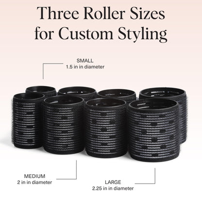Kitsch Ceramic Thermal Hair Rollers for Women – Self Grip Hair Curlers for Heatless Curls Overnight - Volumizing Large Rollers for Short & Long Hair - For Long Lasting Frizz-Free Curls - Black, 8pcs