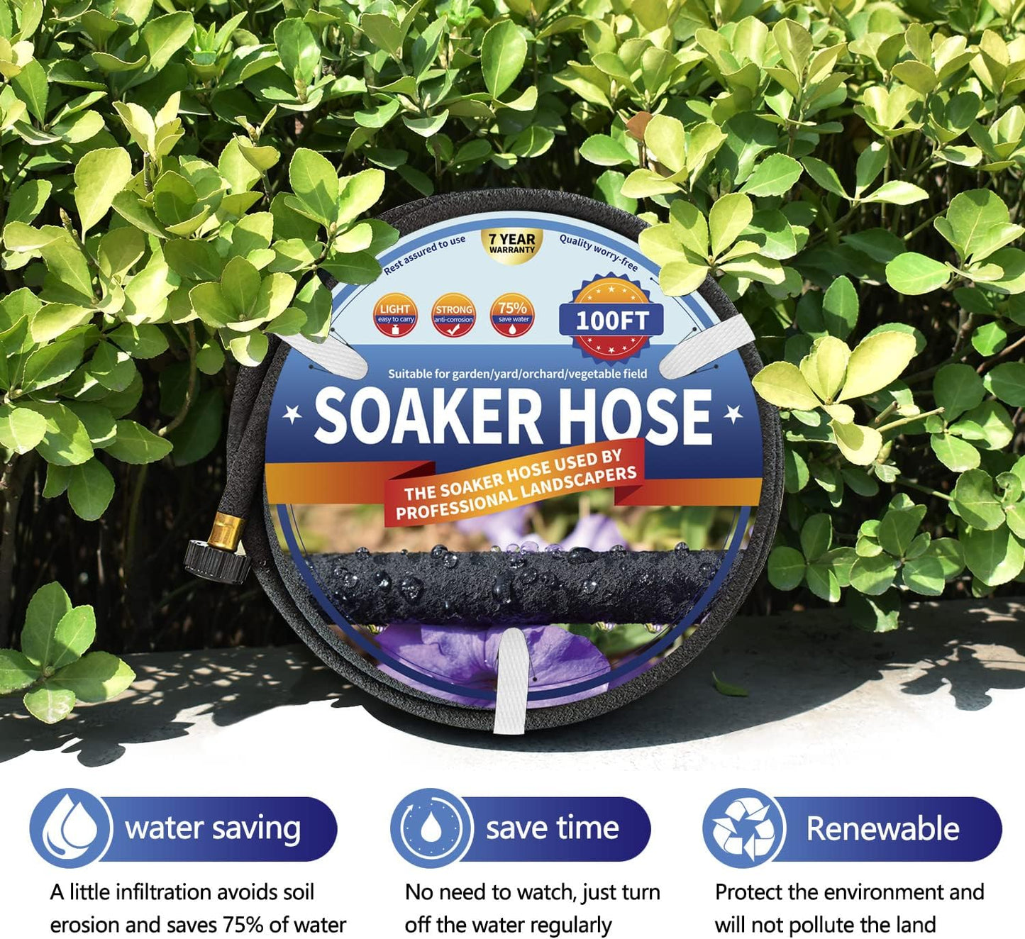 100 1/2 100 (100 Soaker Hose FT for Garden Beds, Rubber Garden Soaker Hoses FT with Connectors, Drip Irrigation