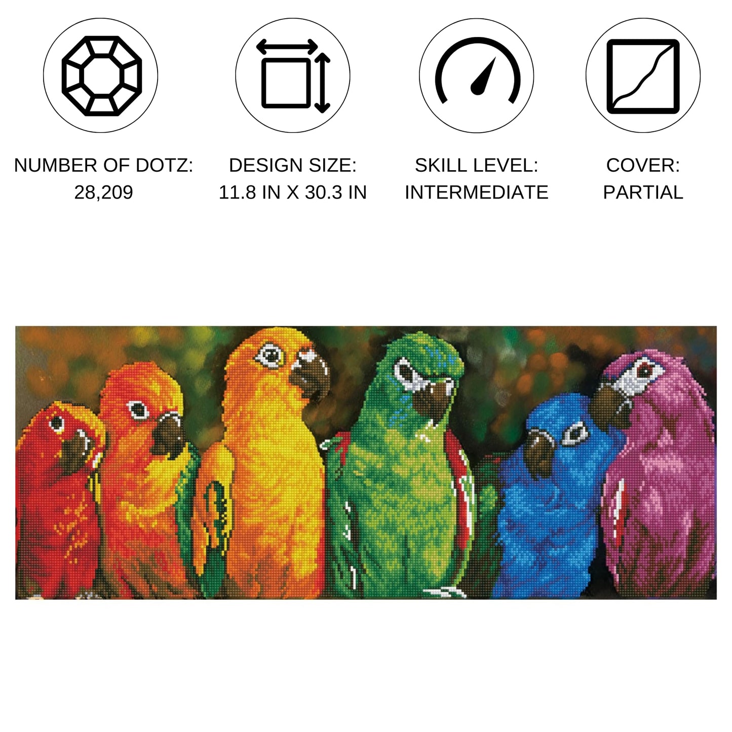 DIAMOND DOTZ Rainbow Parrots Diamond Painting Kits for Adults - Diamond Art Kits a Relaxing Creative Craft Kit with Dotz Gems 11.8x30.3