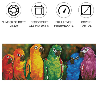 DIAMOND DOTZ Rainbow Parrots Diamond Painting Kits for Adults - Diamond Art Kits a Relaxing Creative Craft Kit with Dotz Gems 11.8x30.3