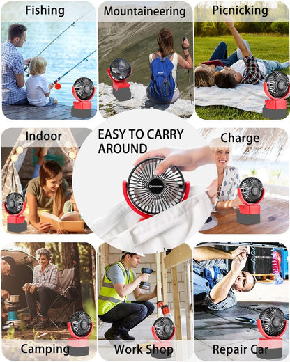 Uniqwamo Portable Rechargeable Fan Compatible for Milwaukee 18V Battery, Jobsite Battery Operated Fan With 3 Speeds Control, USB + Type C