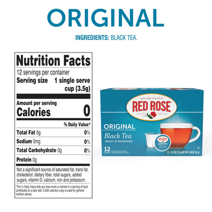 Red Rose Teas Black Tea, 72 Convenient Single Serve K-Cups, Pods for Keurig Coffee Maker, Blended To Create Our Original Premium Full-Flavored Black Tea, Contains 12 Single Serve Cups (Pack of 6)