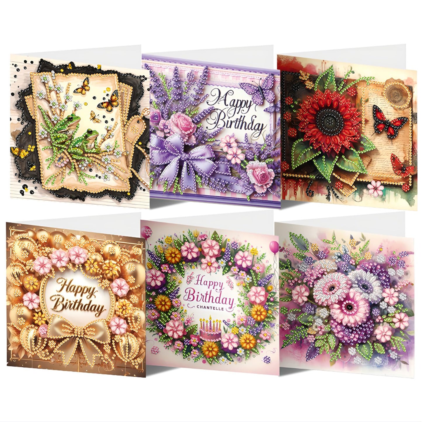ACSAUMMY DIY Diamond Birthday Greeting Cards Art Kits with Envelopes 6pcs Flower Diamond Painting Kits 5D Gem Art Blank Birthday Diamond Painting Greeting Cards Assortment for Family Friends Colleague