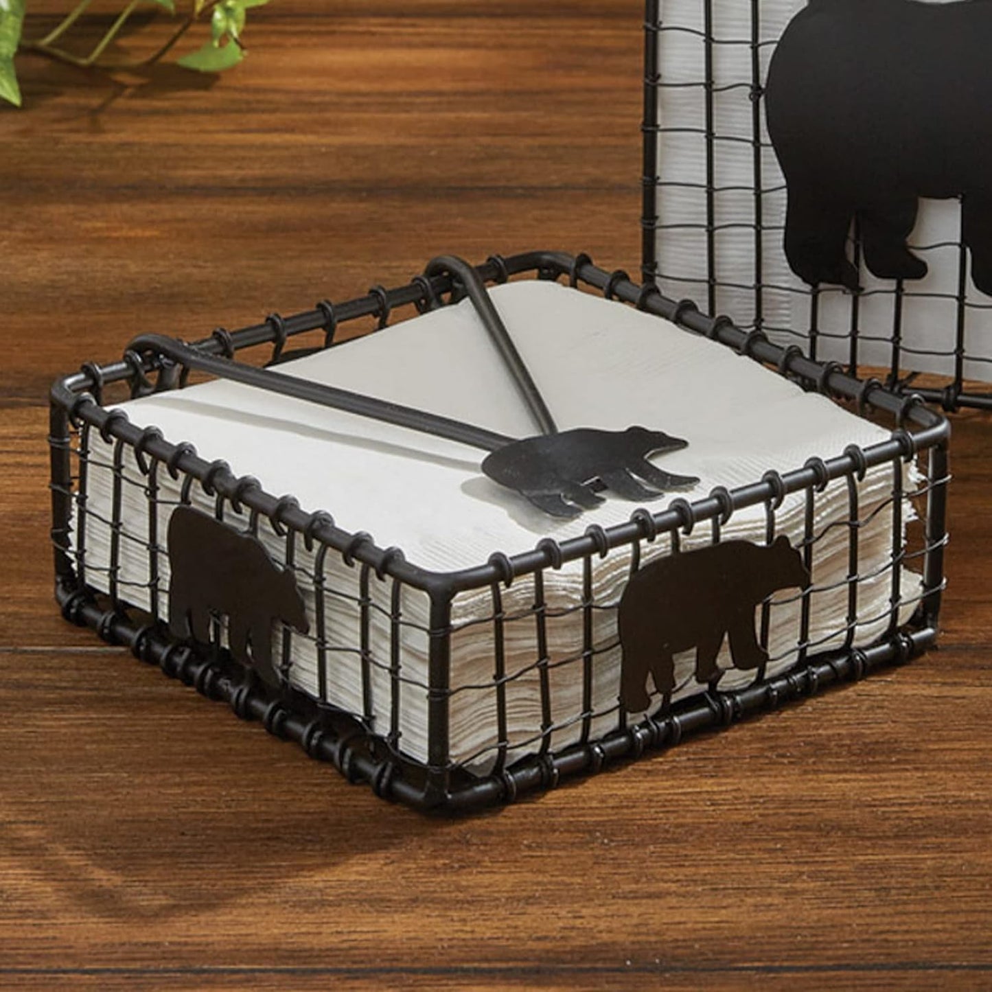 Park Designs Black Bear Wire Beverage Napkin Holder, Lodge Style