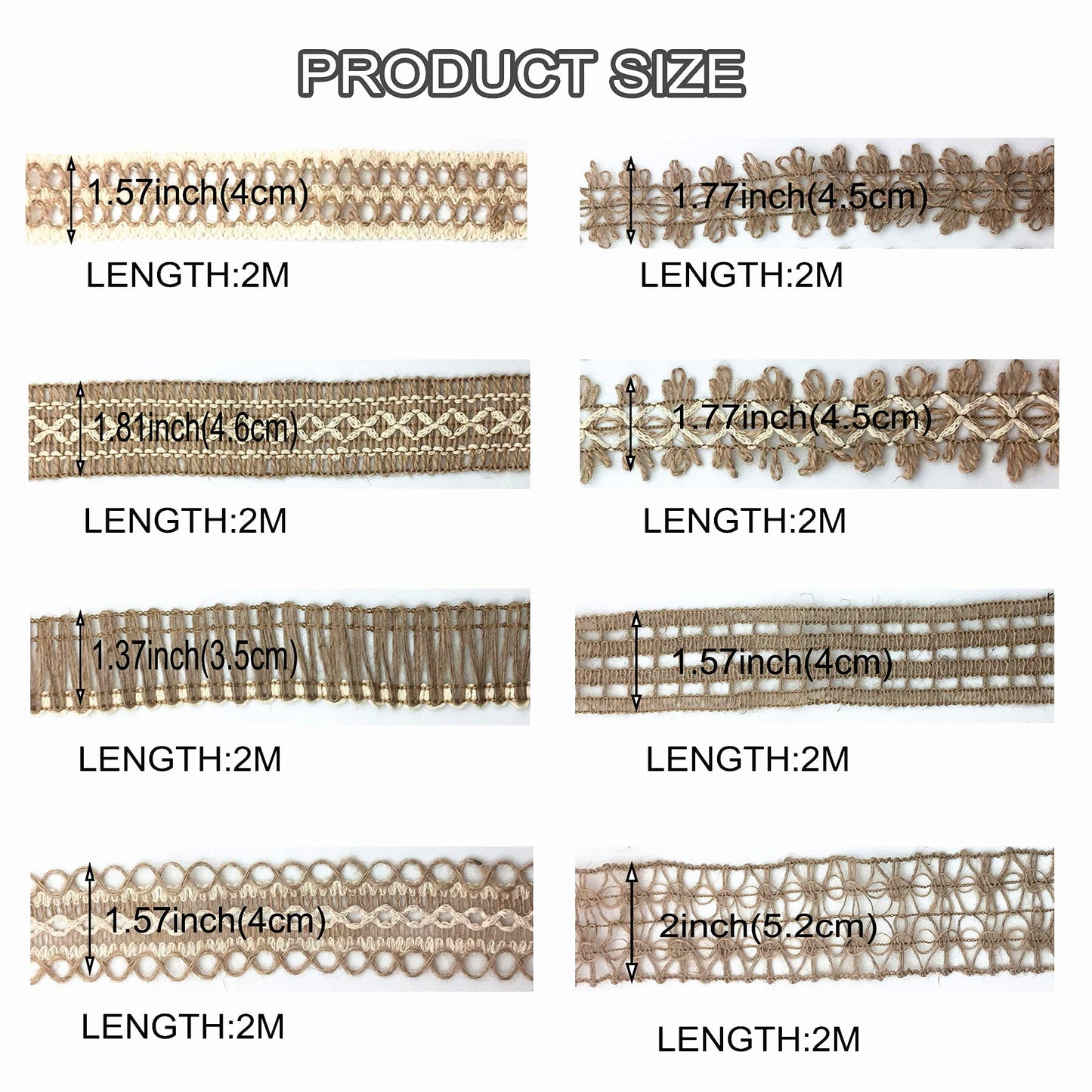 OZXCHIXU 8 Rolls Jute Ribbons Rustic Ribbons Lace Craft Ribbon Burlap 17.6 Yards for Crafts Wraping Gifts Party Holiday and Rustic Wedding Decorations