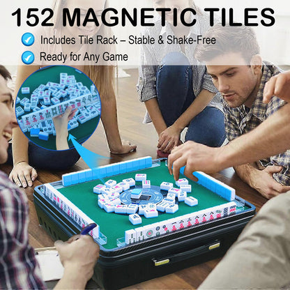 Automatic Mahjong Table, Portable Mahjong Table with 152 Magnetic Tiles incl. Joker Tiles, for Outdoor & Home Fun, Compatible with both Chinese and American Mahjong, Suitable for Mahjong Enthusiasts