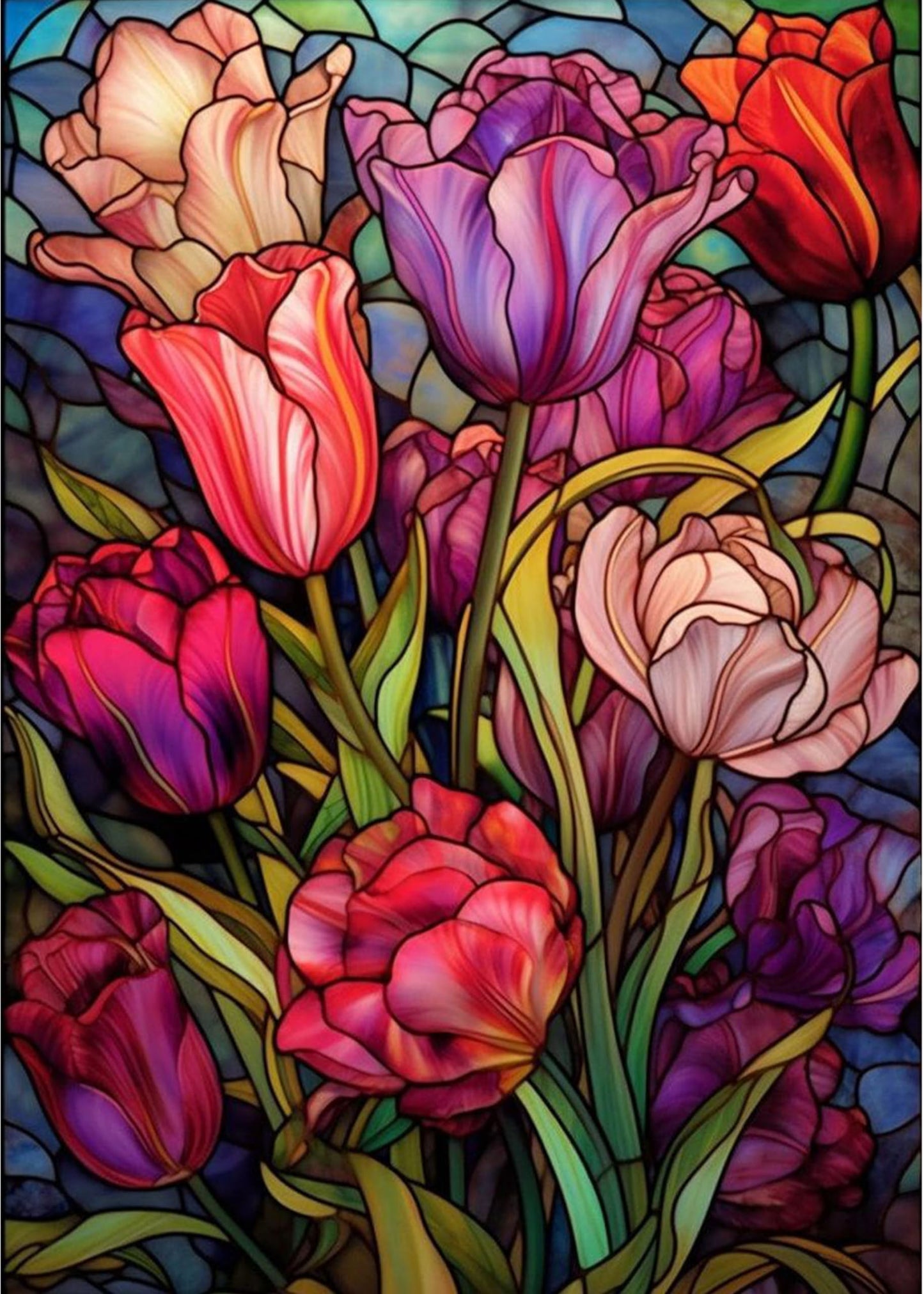 Tulips Diamond Art Painting Kits for Adults - Stained Glass Flower Round Full Drill Diamond Dots Paintings for Beginners, 5D Paint with Diamonds Pictures Gem Art Painting Kits DIY Crafts Project