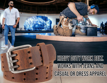 F&L CLASSIC Men's Genuine full grain leather belt heavy duty, work or casual belts for jeans, triple Prong buckle,1.5” wide,3193,size 34,tan