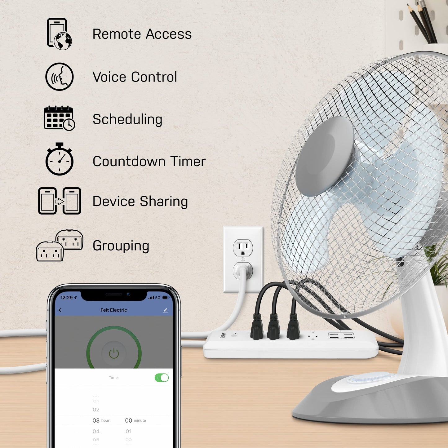 Feit Electric Indoor Smart WiFi Plug Works with Alexa and Google Home, No hub Required, 2.4 Ghz Network Only, Remote Control from Anywhere 15 Amp Smart Outlet Plug, Indoor, White with Night Light