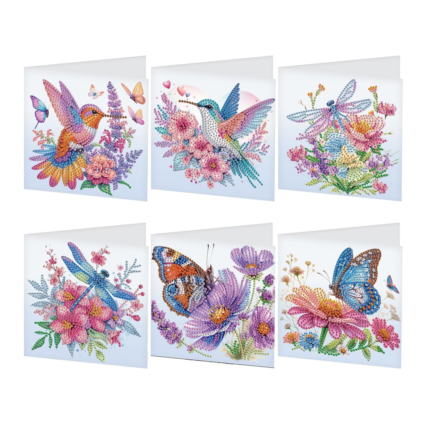 JZHYOAN 6Pcs DIY Animal Diamond Painting Cards Birthday Greeting Cards for Holidays Celebrations Diamond Art Card with Envelopes Crystal Arts Craft Gem Art Painting Mosaic Kit Butterfly Dragonfly Bird