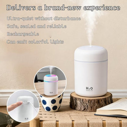 300ml USB Cool Mist Small Humidifier with Colorful Lights,Portable Mini Humidifier, Perfect for Bedroom, Office, Plants, travel & Car, White