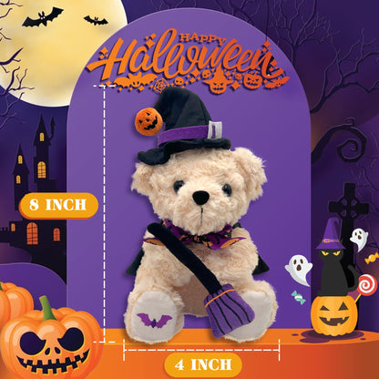 Numyawl Teddy Bear Stuffed Animal Witch Bear with Broomstick Witchy Stuff - Witch Gifts for Women, Cool Witchy Birthday Gifts for Kids - Cute Purple Bear Plush Toy Party Decorations - 8 Inch
