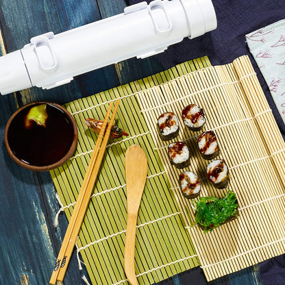 ISSEVE Sushi Making Kit Sushi Bazooka Maker with Bamboo Mats and Chopsticks, Paddle, Spreader, Sushi Knife, DIY Sushi Roller Machine