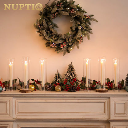 NUPTIO Taper Candle Holders Glass: Set of 10 Hurricane Candlestick Holder Bulk - Candle Stick Stand with Cylinder Sleeves for Thanksgiving Chrstmas Birthday Party Decor