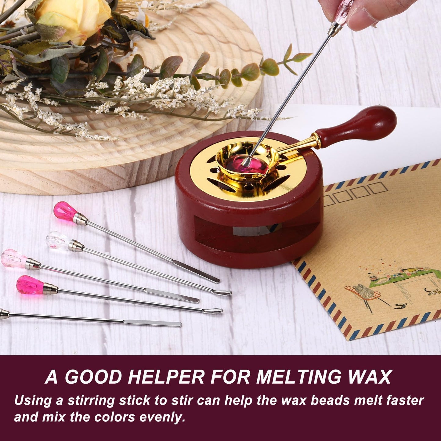 PATIKIL Wax Stamp Seal Kit, Wax Seal Kit Include Sealing Warmer, Melting Spoon, Candle, Flat Stick, Retro Melt Stove Pot Furnace Tool for Envelope Letter Mailing Crafts DIY, Dark Green