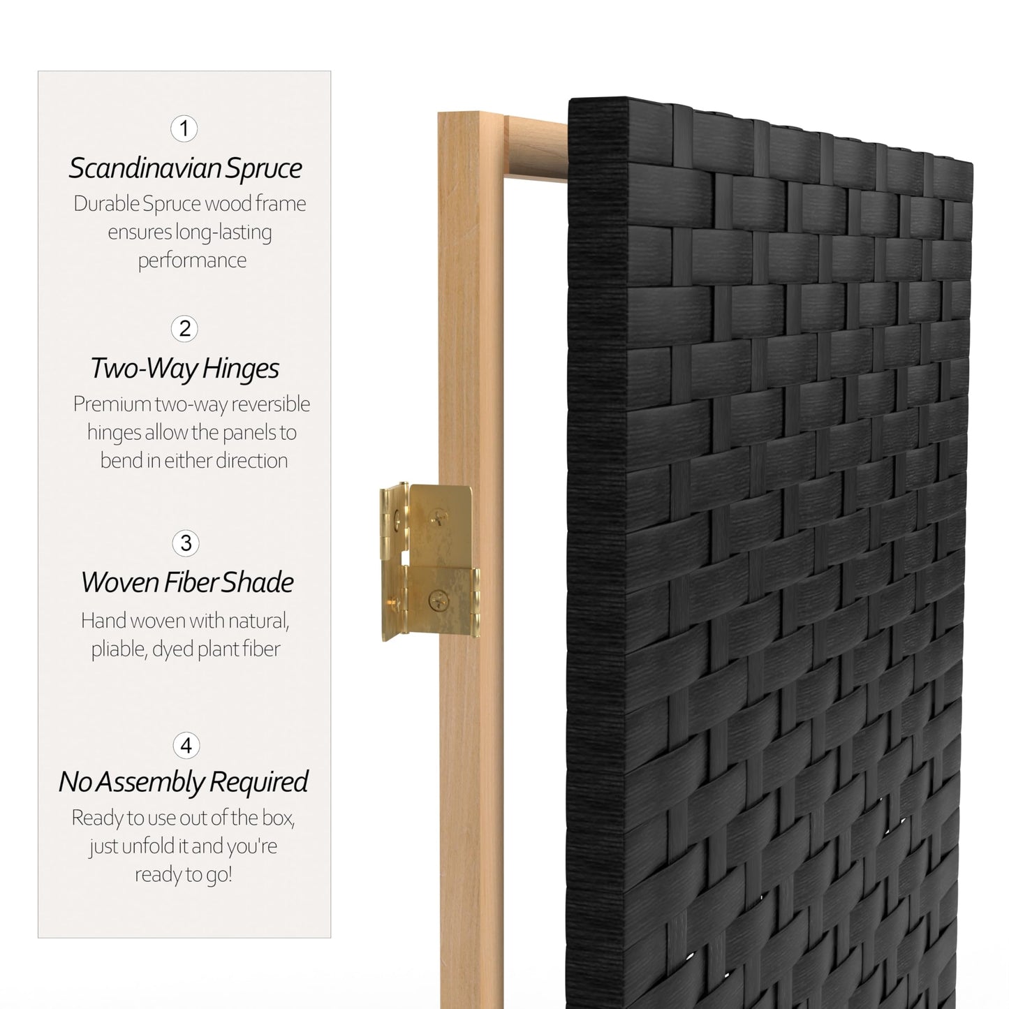 Red Lantern 3 ft. Short Woven Fiber Folding Screen - 8 Panel - Black