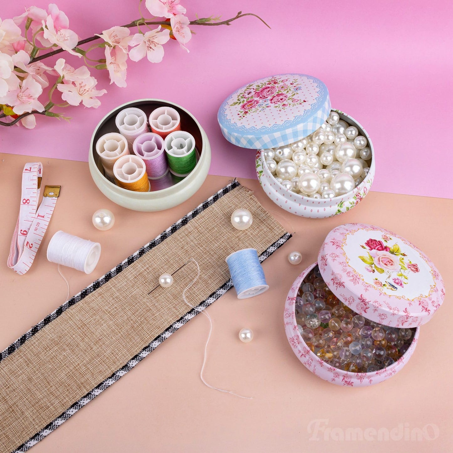 Framendino, 6 Pack Mini Tin Box Floral Pattern Round Tinplate Tins Coin Containers for Jewelry Storage Case