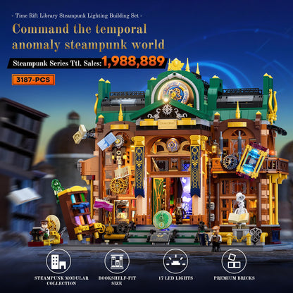 Lumibricks Steampunk Time-Rift Library Lighting Building-Bricks Set, 3187 Pcs Modular Building from Chrono Custodians Collection Display Set for Adults and Steampunk Lovers