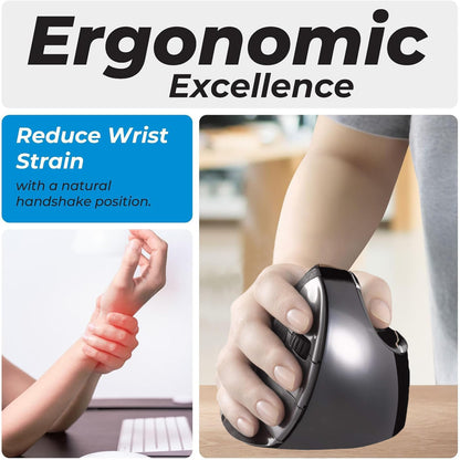 Evoluent – Inventor of The Vertical Mouse – VMDMW Ergonomic Vertical Mouse Right Hand Med USB Wireless, Sculpted for Comfort, Reduces Wrist Strain, 4 Speeds, 6 Customizable Buttons in Windows
