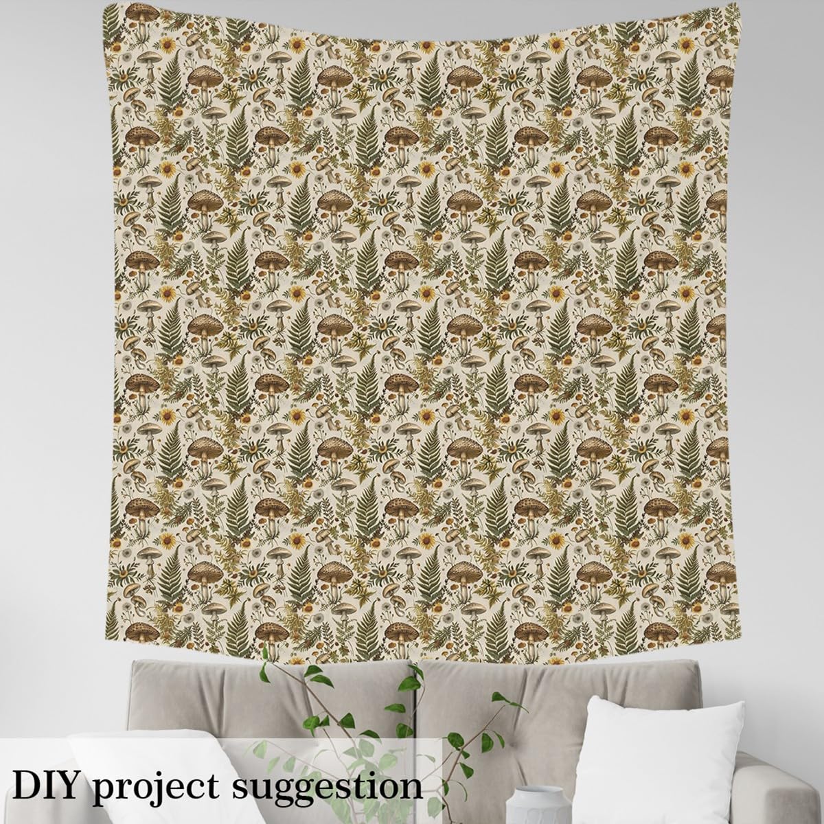 Mushroom Fabric by The Yard Botanical Leaves Vintage Flowers Fabrics for Sewing Supplies Retro Daisy Dandelion Jungle Plants Fabric for DIY Soft Flannel Polyester No Stretch 1 Yard,36" L x 59" W