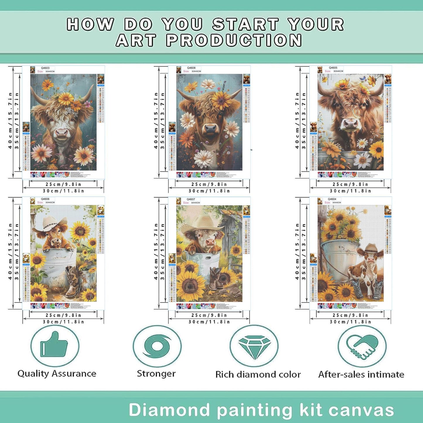 EWJRNSF 6 Pack 5D Diamond Painting Kits for Adults, Highland Cow Diamond Arts Kits Diamond Art Sets,Gem Painting by Number Kits for Adults Beginners Home Wall Decor 11.8x15.7 Inches