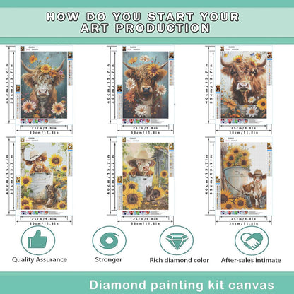 EWJRNSF 6 Pack 5D Diamond Painting Kits for Adults, Highland Cow Diamond Arts Kits Diamond Art Sets,Gem Painting by Number Kits for Adults Beginners Home Wall Decor 11.8x15.7 Inches