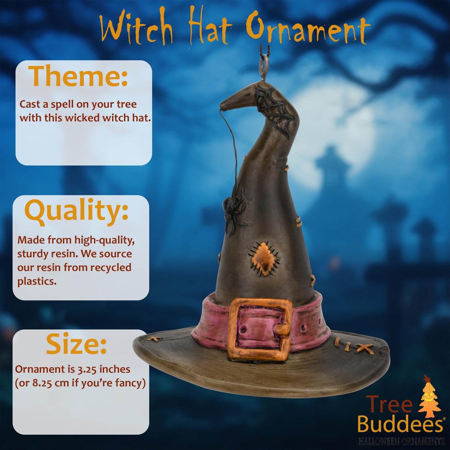 Tree Buddees Witch Hat with Spider Halloween Ornament