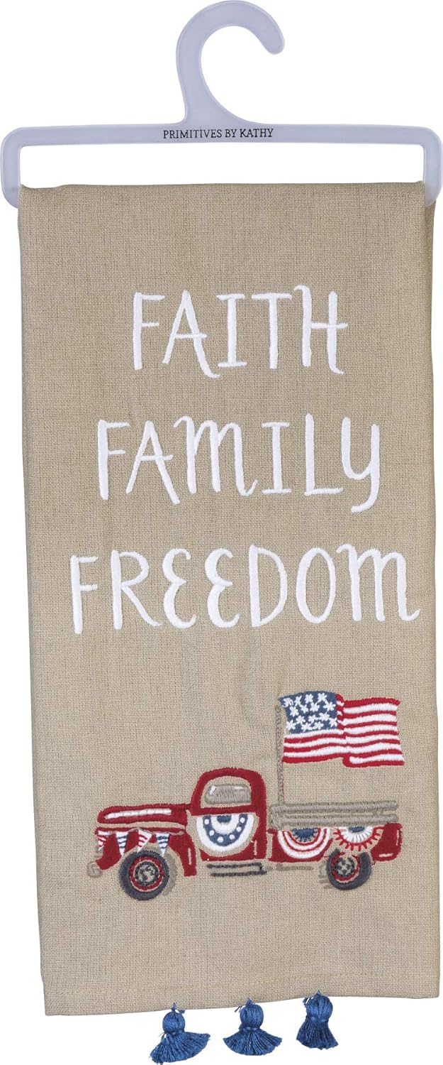 Primitives by Kathy Patriotic Embroidered Dish Towel - 20"x 26", Faith Family Freedom