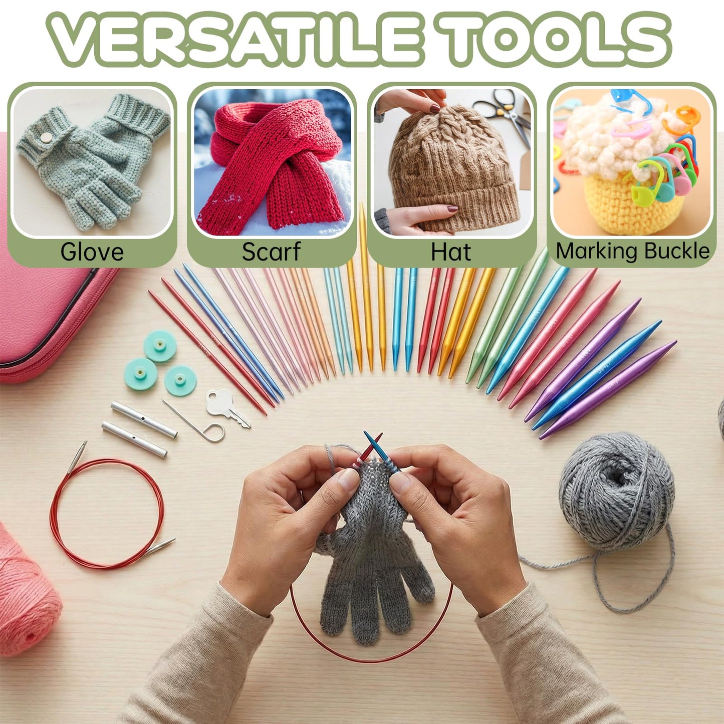 13 Pairs Interchangeable Circular Knitting Needle Set for DIY Lovers, Knitting Kit with 100 PCS Stitch Markers, Case and Accessories Birthday Valentines Day Gifts