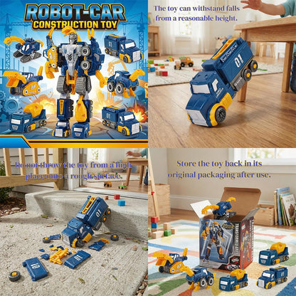 Skiennix Toddler Construction Car Transform Set - 5-Piece Dinosaur Rescue Robot with Magnetic Connectors | DIY STEM Building Trucks for Kids Ages 3-7