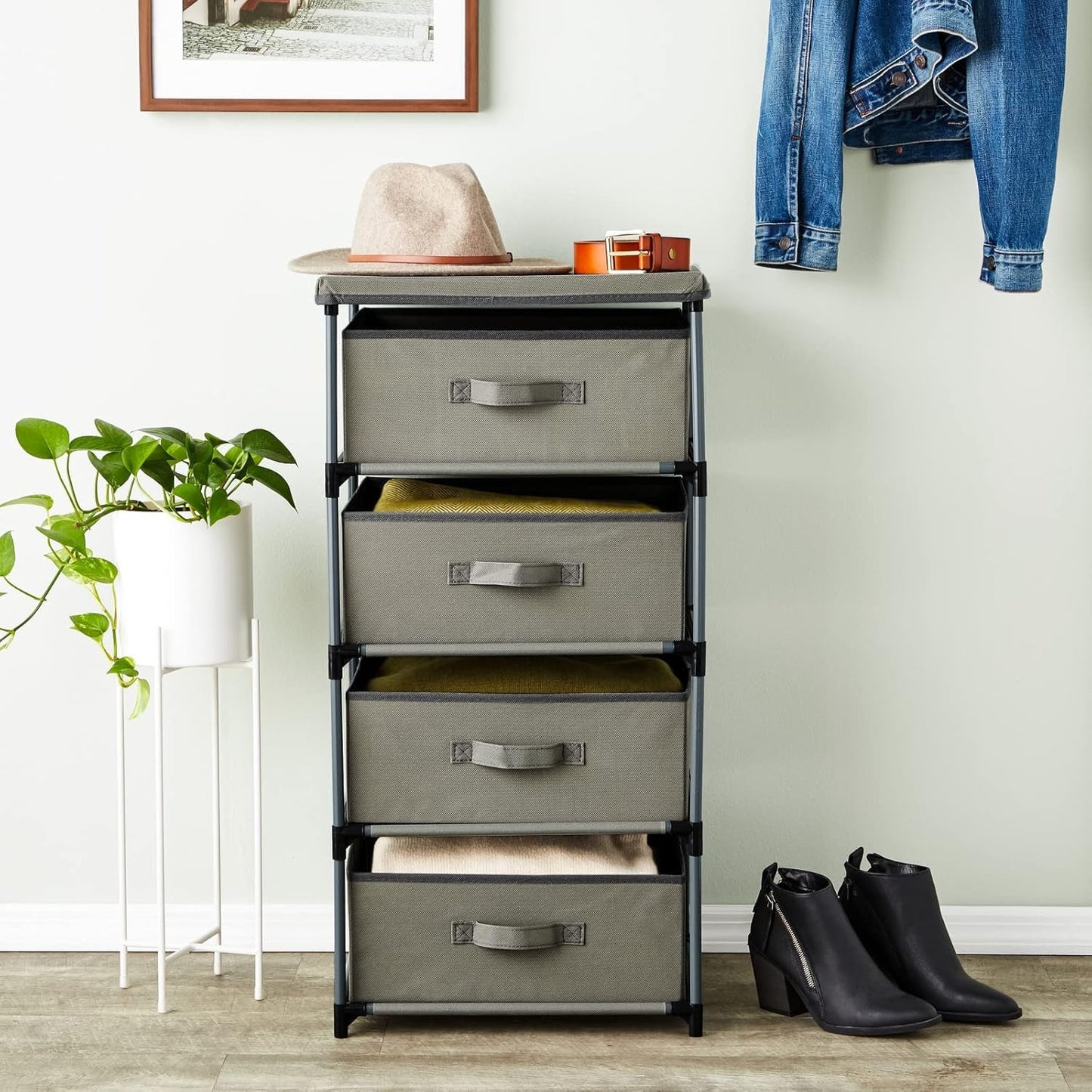 Juvale 4-Tier Tall Closet Dresser with Drawers, Small Fabric Storage Organizer for Bedroom (Gray)